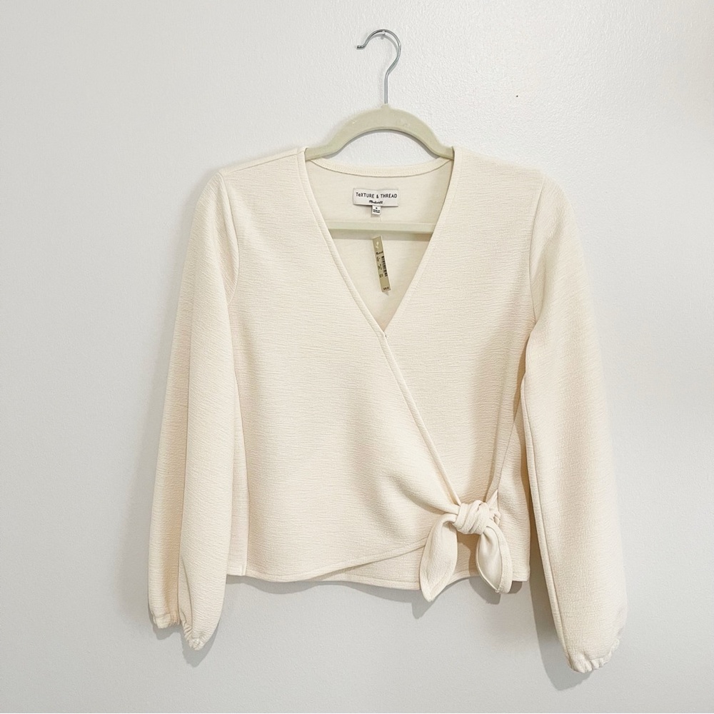 New Madewell Texture & Thread Crepe Wrap Top Cream Ivory Off-White Size S - Picture 5 of 9